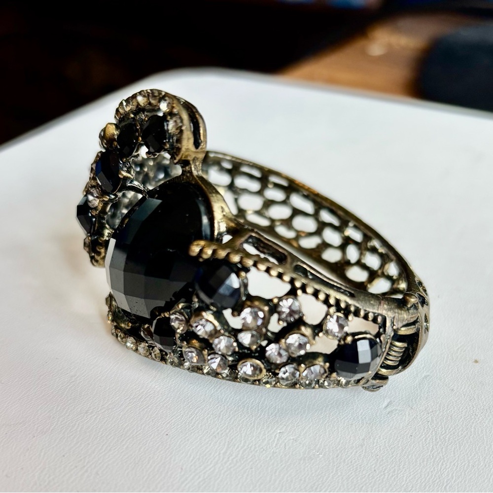 Vintage Black and Purple Rhinestone Hinged  Bracelet - Picture 2 of 7